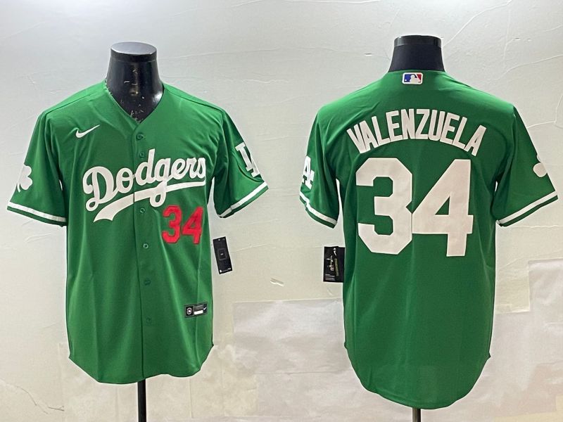 Men Los Angeles Dodgers 34 Valenzuela Green Fashion 2025 Nike MLB Jersey style 1